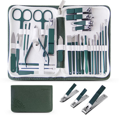 Picture of WOAMA Manicure Set Nail Clippers 30-Piece Pedicure Kit Manicure Tools Nail Manicure Kit with Green Travel Case for Home, Workplace, Gift, Beauty Salon