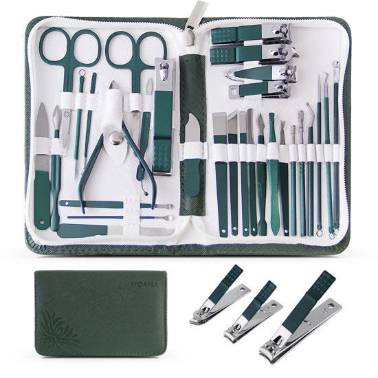 Picture of WOAMA Manicure Set Nail Clippers 30-Piece Pedicure Kit Manicure Tools Nail Manicure Kit with Green Travel Case for Home, Workplace, Gift, Beauty Salon