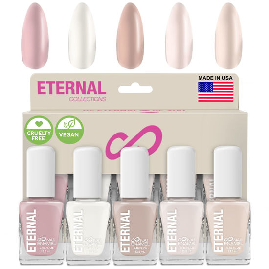 Picture of Eternal Pastel Nail Polish Set for Women (CLASSIC ME) - Nude Nail Polish Set for Girls - Lasting & Quick Dry Pink Nail Polish Kit for Home DIY Manicure & Pedicure - Made in USA, 13.5mL (Set of 5)