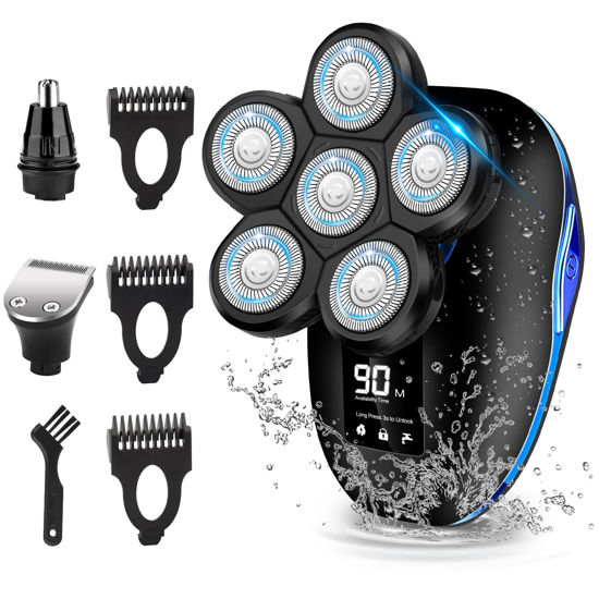 Picture of Head Shaver for Bald Men,6-in-1 Electric Shaver for Bald Head 6D Wet/Dry Waterproof Mens Electric Razor Head Shavers Mens Grooming Kit Cordless Rechargeable Face Head Shaving Rotary Shaver
