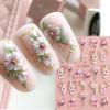 Picture of 5D Flowers Nail Art Stickers 4 Sheets Pink Flowers Geometric Lines Decor Acrylic Embossed Sliders Gold Strips Nail Decals Acrylic Flowers Nails Charms Cherry Blossom Manicure Accessories