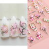 Picture of 5D Flowers Nail Art Stickers 4 Sheets Pink Flowers Geometric Lines Decor Acrylic Embossed Sliders Gold Strips Nail Decals Acrylic Flowers Nails Charms Cherry Blossom Manicure Accessories