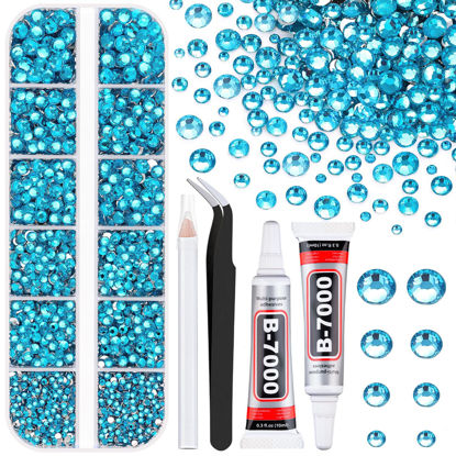 Picture of 6100Pcs Resin Rhinestones for Crafting with 2Pcs 10ml B7000 Jewelry Glue, 1 Box Flatback Crystals Diomand (Indicolite) for Bedazzling Crafts DIY Nail Art Makeup，Non Hotfix Gems for Clothing Shoes