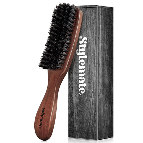 Picture of Nylon Hair Brush for Men, Mens Hair Brush for Thick & Fine Hair, Slick Back Hair Brush with Stiff Bristles & Wooden Walnut Handle for Smoothing, Detangling & Styling, Beard Brush for Combing