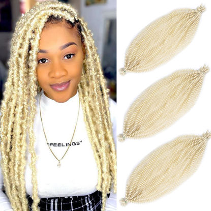 Picture of 3 Packs Pre-Separated Springy Afro Twist Hair 16 Inch Blonde Pre Fluffed Spring Twist For Distressed Soft Locs Afro Twist Hair Natural Marley Twist Braiding Hair Extensions Women (16 Inch 3Pcs, 613#)