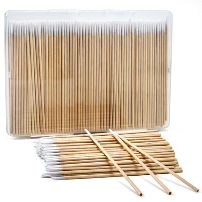 Picture of 400PCS Pointed Cotton Swabs with Storage Case - Precision Tip Cotton Swabs with Wooden Sticks - Microblading Cotton Swab 4 inch - Cotton Swabs for Makeup, Tattoo Permanent Supplies