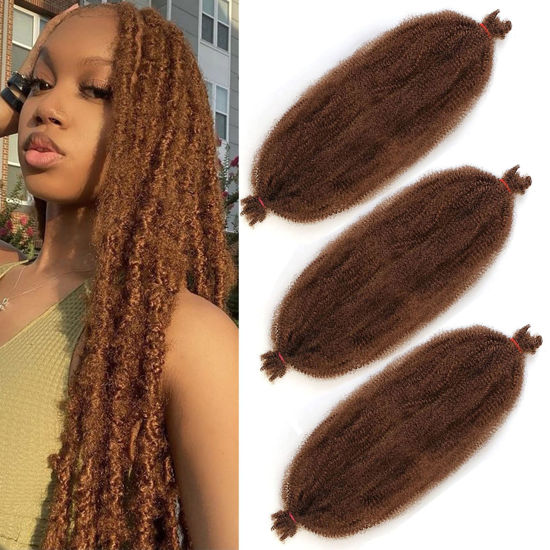Picture of 3 Packs Pre-Separated Springy Afro Twist Hair 24 Inch Pre Fluffed Spring Twist For Distressed Soft Locs Honey Brown Afro Twist Hair Natural Marley Twist Braiding Hair Extensions (24 Inch 3Pcs, 30#)
