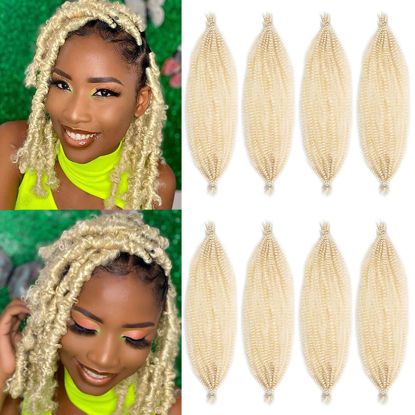 Picture of 8 Packs Blond Springy Afro Twist Hair 16 Inch Pre-Separated Spring Twist Crochet Braids Hair For Soft Faux Locs Synthetic Marley Twist Braiding Hair Extension For Women (10 Strands/Pack,613#)