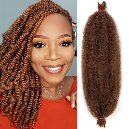 Picture of 12 Inch Soft Springy Afro Twist Hair 8 Packs Pre-Separated Long Spring Twsit For Soft Locs Honey Brown Marley Twist Crochet Braiding Synthetic Hair Extension For Women(10 Strands/Pack,30#)