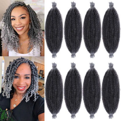 Picture of 8 Packs Pre Separated Springy Afro Twist Hair 16 Inch Spring Twist Hair for Faux Locs Crochet Hair Pre Fluffed Marley Twist Crochet Braiding Hair Synthetic Extensions (8 Strands/Pack,TGREY)