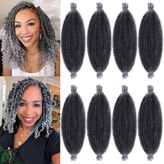 Picture of 8 Packs Pre Separated Springy Afro Twist Hair 16 Inch Spring Twist Hair for Faux Locs Crochet Hair Pre Fluffed Marley Twist Crochet Braiding Hair Synthetic Extensions (8 Strands/Pack,TGREY)