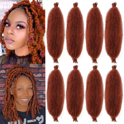 Picture of 8 Packs Copper Red Springy Afro Twist Crochet Hair 12 Inch Pre-Separated Spring Twist Hair Synthetic Marley Crochet Braiding For Distressed Soft Locs Hair Extension For Women (10 Strands/Pack,350#)