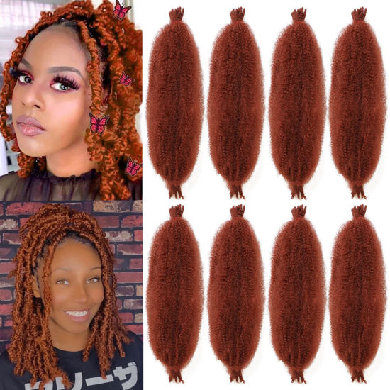 Picture of 8 Packs Copper Red Springy Afro Twist Crochet Hair 12 Inch Pre-Separated Spring Twist Hair Synthetic Marley Crochet Braiding For Distressed Soft Locs Hair Extension For Women (10 Strands/Pack,350#)