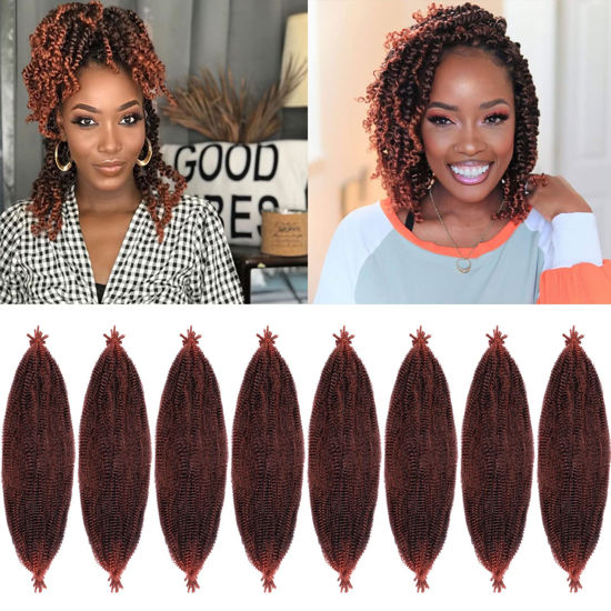 Picture of 8 Packs Springy Afro Twist Hair 12 Inch Pre-Separated Spring Twist Crochet Braids Hair For Soft Faux Locs Synthetic Marley Twist Braiding Hair Extension For Women (8 Strands/Pack,T350#)