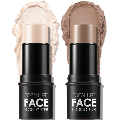 Picture of FOCALLURE 2 Pcs Mineral Cream Contour Stick,Moisturize Highlighter and Bronzer Pen,Non Stick Face Brightens & Shades Pencil,Long Lasting & Smooth Gliding Face Illuminator Makeup,Light