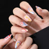 Picture of Valentines Press on Nails Short Almond Fake Nails with Heart Lines Designs Glossy False Nails Press ons Short Valentine's Day Glue on Nails Graffiti Stick on Nails for Women Girls 24 Pcs