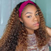 Picture of Aiterina 18inch Highlight Ombre Headband Wig Deep Wave Human Hair Wigs None Lace Front Machine Machine Made Colored Wig Natural Hairline Half Wigs for Black Women 150% Density Human Hair Wigs