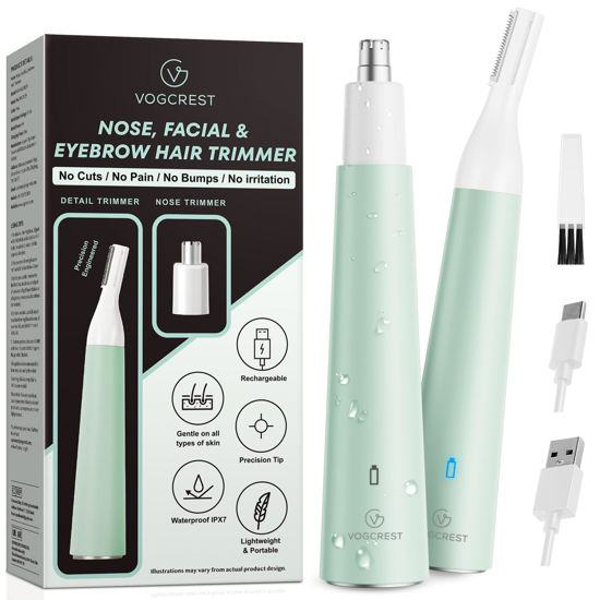 Picture of VG VOGCREST Nose Hair Trimmer for Women: Rechargeable 2 in 1 Ear Eyebrow Trimmer (Green)