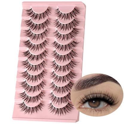 Picture of FARRED Natural Lashes Wispy False Eyelashes Fake Cat Eye Lashes Pack 10 Pairs Natural Look Lash Strips Fluffy Mink Eyelash Full Strip Lashes (C3 | 8-14MM)