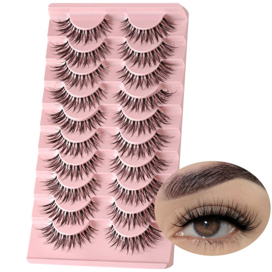 Picture of FARRED Natural Lashes Wispy False Eyelashes Fake Cat Eye Lashes Pack 10 Pairs Natural Look Lash Strips Fluffy Mink Eyelash Full Strip Lashes (C3 | 8-14MM)