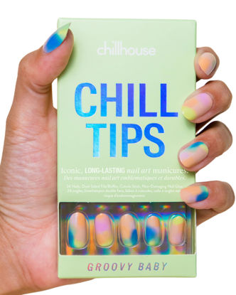Picture of Chillhouse Chill Tips Signatures Press On Nails Kit, Groovy Baby - 24 Nail Shapes & Sizes, Dual-Sided Buffer & File, Cuticle Stick & Glue - Long-Lasting Nail Art Manicures