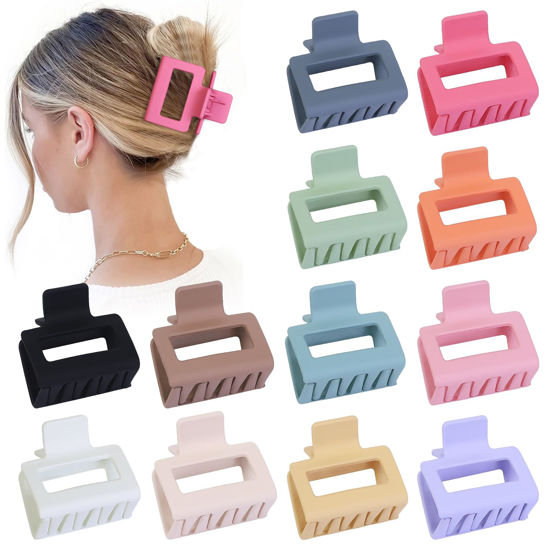 Picture of Sisiaipu 2 Inch Medium Hair Claw Clips 12 Pcs Square Hair Clips for Thin Hair Matte Nonslip Acrylic Banana Jaw Clips Bulk Hair Accessories for women and Girls - Colorful