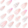 Picture of Medium Press on Nails Almond Fake Nails Pink French False Nails with 3D Bow Heart Designs Glue on Nails Full Cover Stick on Nails Valentine's Day Acrylic Nails for Women Manicure 24Pcs