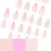 Picture of Medium Press on Nails Almond Fake Nails Pink French False Nails with 3D Bow Heart Designs Glue on Nails Full Cover Stick on Nails Valentine's Day Acrylic Nails for Women Manicure 24Pcs