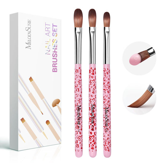 Picture of MelodySusie 3Pcs Acrylic Nail Brush Set, Size 8/10/14 Professional Nail Brushes for Acrylic Application Acrylic Powder Nail Art Extension and 3D Nail Carving for DIY Home Salon Nail Art Tool Pink