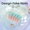 Picture of RUOKEXIN Long Press on Nails Green French Tip Fake Nails Square False Nails with 3D Pattern Designs Glitter Artificial Nails Sparkly Glue on Nails Cute Stick on Nails for Women 24Pcs