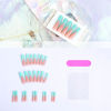 Picture of RUOKEXIN Long Press on Nails Green French Tip Fake Nails Square False Nails with 3D Pattern Designs Glitter Artificial Nails Sparkly Glue on Nails Cute Stick on Nails for Women 24Pcs