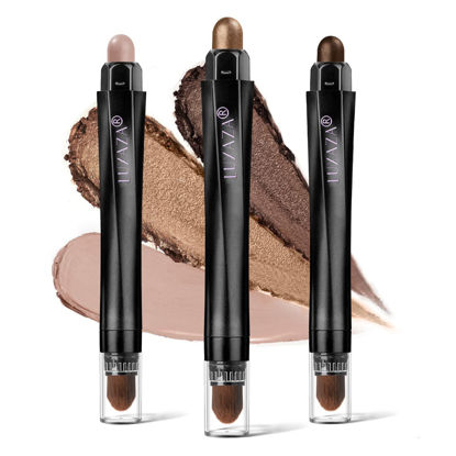 Picture of LUXAZA 3Pcs Eyeshadow Stick Set, Matte And Shimmer Creamy Brown Gold Nude Shadow Pencil, Waterproof Long Lasting Smoky Eye Makeup