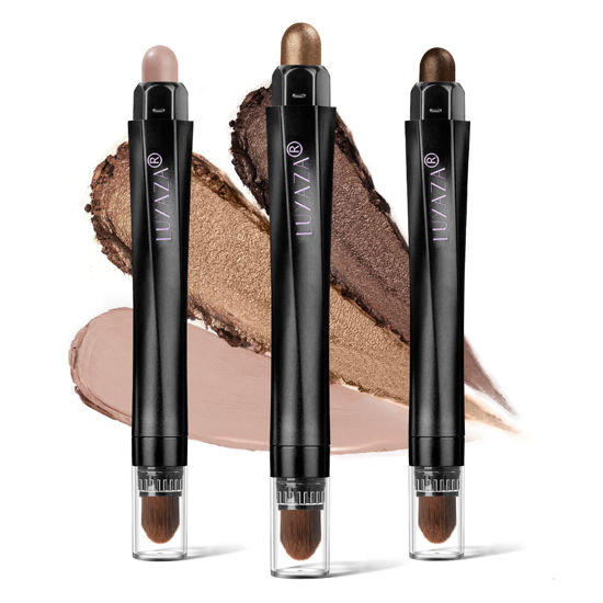 Picture of LUXAZA 3Pcs Eyeshadow Stick Set, Matte And Shimmer Creamy Brown Gold Nude Shadow Pencil, Waterproof Long Lasting Smoky Eye Makeup
