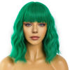 Picture of LANCAINI Short Bob Wigs with Bangs for Women Loose Wavy Wig Curly Wavy Shoulder Length Bob Synthetic Cosplay Wig for Girl Colorful Costume Wigs (Green)