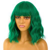 Picture of LANCAINI Short Bob Wigs with Bangs for Women Loose Wavy Wig Curly Wavy Shoulder Length Bob Synthetic Cosplay Wig for Girl Colorful Costume Wigs (Green)