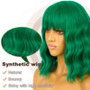 Picture of LANCAINI Short Bob Wigs with Bangs for Women Loose Wavy Wig Curly Wavy Shoulder Length Bob Synthetic Cosplay Wig for Girl Colorful Costume Wigs (Green)