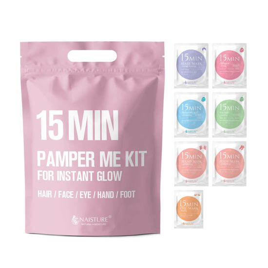 Picture of Spa Kit for Women-Korean Skincare Set Includes home spa essentials like a hair mask, hand and foot masks, eye mask, facial masks. Pamper yourself with 15 MIN PAMPER ME KIT by [NAISTURE]