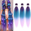 Picture of Dorsanee 3 Tone Braiding Hair Pre Stretched 24 Inch 3 Packs Braiding Hair Extensions for Box Braids Twists Locs Hair Soft Yaki Texture Hot Water Setting (#Purple/Lake Blue/Light Purple)