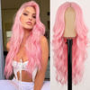 Picture of AISI HAIR Pink Wig for Women, Long Wavy Pink Lace Hairline Wig, 26 Inch Middle Part Synthetic Wig for Daily Party