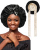 Picture of Satin Bonnet Silk Hair Bonnets for Women Curly Hair Wrap for Sleeping Cap Reversible Bonnet with Tie Band Night Cap Double Layer Sleep Cap for Curly Hair (Reversible Satin Bonnet (Champagne+Black)