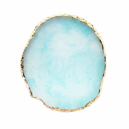 Picture of JASSINS Resin Nail Art Palette,Nail Art Painting Mixed Color Palette Gold Edge Nail Gel Color Makeup Display Board (Blue)