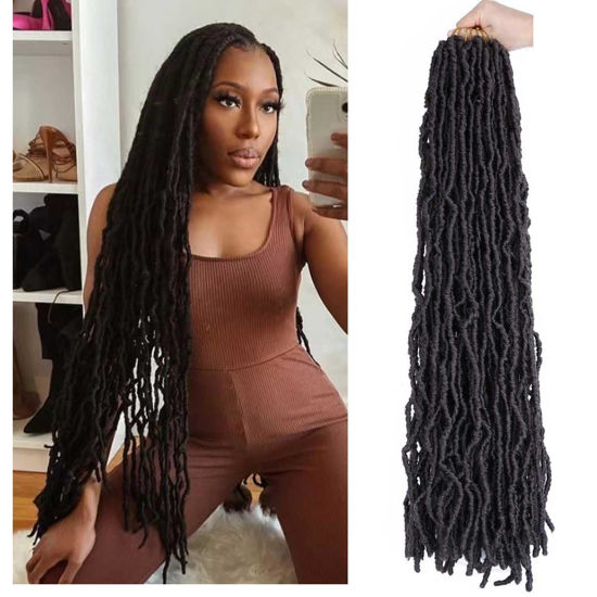 Picture of 6 Packs 30 Inch Faux Locs Crochet Hair Prelooped Soft Locs Crochet Braids Wavy Goddess Loc hair for Black Women (30 Inch (Pack of 6), 4#)