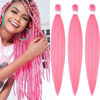 Picture of Braiding Hair Pre Stretched 24 inch 3 Packs Braiding Hair Professional Yaki Synthetic Hot Water Setting, Easy To Install Hair for Braiding (24in,Pink)