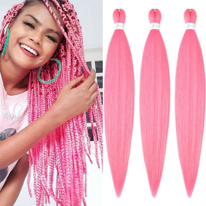 Picture of Braiding Hair Pre Stretched 24 inch 3 Packs Braiding Hair Professional Yaki Synthetic Hot Water Setting, Easy To Install Hair for Braiding (24in,Pink)
