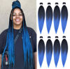 Picture of Pre-Stretched Braiding Hair, 20 inch Braiding Hair 8 Packs Ombre Black to Blue Professional Soft Yaki Texture, No Itch, Hot Water Setting Hair Extensions for Braids (20in,1B/Blue)