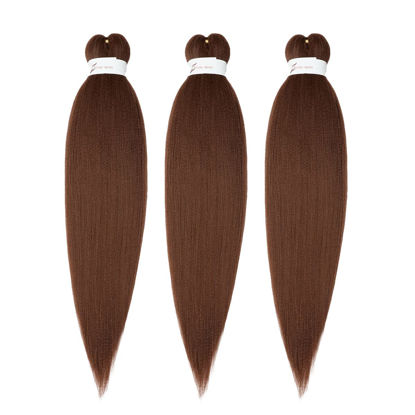 Picture of Braiding Hair Pre Stretched 14 inch 3 Packs Braiding Hair Soft Yaki Texture, No Itch, Hot Water Setting Synthetic Hair Extensions for Braids Auburn Brown(14in,30#)