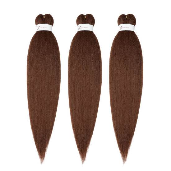 Picture of Braiding Hair Pre Stretched 14 inch 3 Packs Braiding Hair Soft Yaki Texture, No Itch, Hot Water Setting Synthetic Hair Extensions for Braids Auburn Brown(14in,30#)