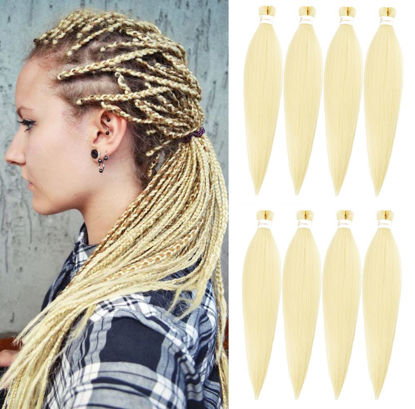 Picture of Ubeleco Braiding Hair, Pre-stretched Braiding Hair 8 Packs 20 Inch Soft Yaki Texture,No Itch, Hot Water Setting Hair Extensions for Braids Bleached Blonde (20in,#613)