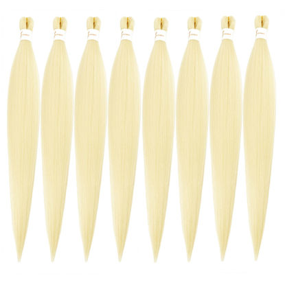 Picture of Ubeleco Braiding Hair, Pre-stretched Braiding Hair 8 Packs 48 Inch Soft Yaki Texture, No Itch, Hot Water Setting Hair Extensions for Braids Bleached Blonde (48in,#613)