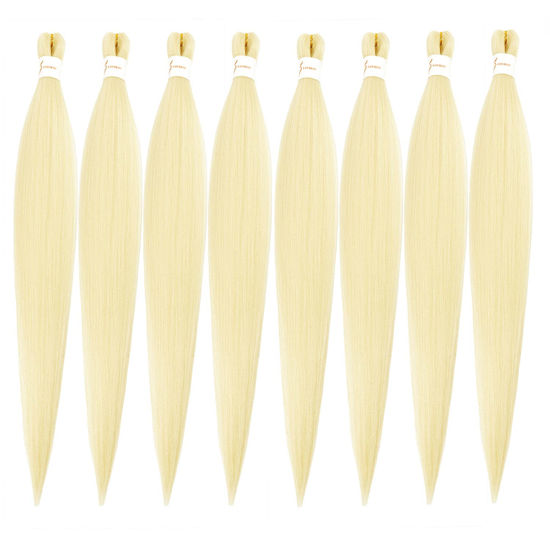 Picture of Ubeleco Braiding Hair, Pre-stretched Braiding Hair 8 Packs 48 Inch Soft Yaki Texture, No Itch, Hot Water Setting Hair Extensions for Braids Bleached Blonde (48in,#613)